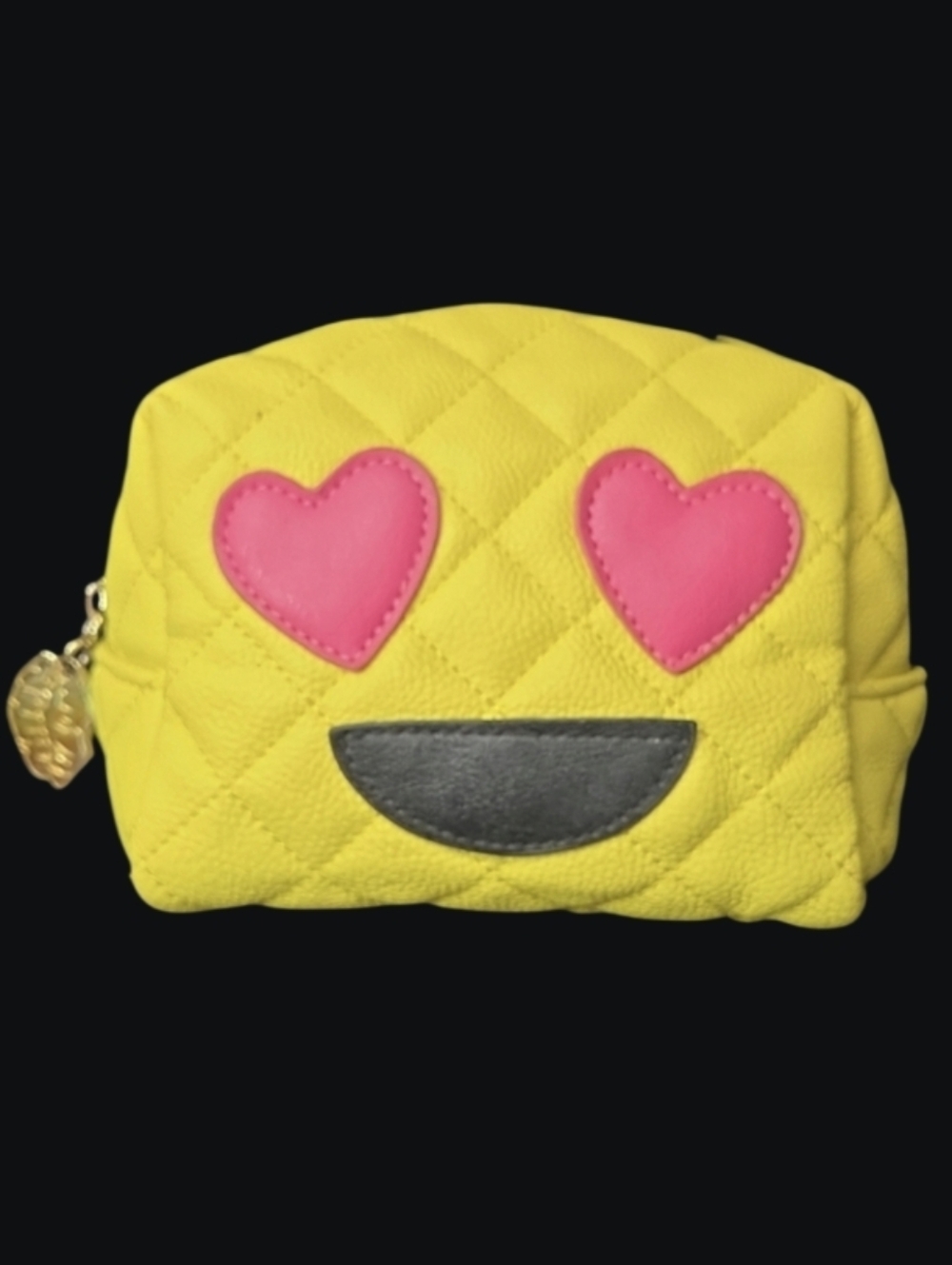 "Betsey Johnson" Heart Eyes Emoji Quilted Makeup Bag